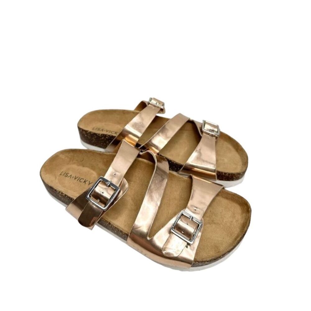 Lisa Vicky Sandals Size 6 Rose Gold Slip On Open Toe‎ Slides